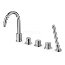 Badkraan Met Handdouche Radius Chrome, Badrandmontage, Chroom