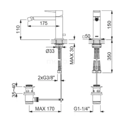 Bidetkraan Cubic Chrome, Eéngreeps Mengkraan, Met Waste, Chroom -Badkamer Verkoopwinkel bidetkraan cubic chrome eengreeps mengkraan met waste chroom 33.004.501n 2