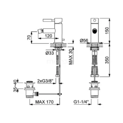 Bidetkraan Radius Chrome, Eéngreeps Mengkraan, Met Waste, Chroom -Badkamer Verkoopwinkel bidetkraan radius chrome eengreeps mengkraan met waste chroom 55.004.501 2