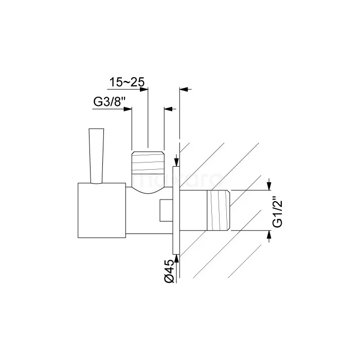 Hoekstopkraan Radius Black Chrome, Wandmontage, Zwart Chroom 3 Hoekstopkraan Radius Black Chrome, Wandmontage, Zwart Chroom - Afbeelding 3