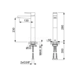 Hoge Wastafelkraan Cubic Chrome, Eéngreeps Mengkraan, Chroom -Badkamer Verkoopwinkel hoge wastafelkraan cubic chrome eengreeps mengkraan chroom 33.003.521n 2