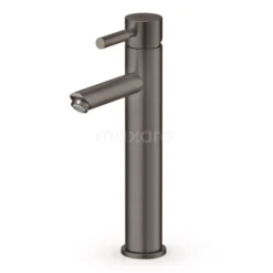 Hoge Wastafelkraan Radius Black Steel, Eéngreeps Mengkraan, Zwart Metaal