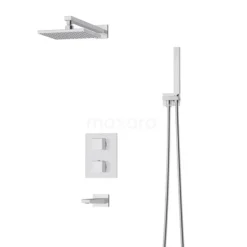 Inbouw Badkraan Met Regendouche Cubic Chrome, Thermostatisch, Chroom