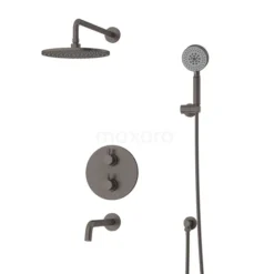 Inbouw Badkraan Met Regendouche Radius Black Steel, Thermostatisch, Zwart Metaal