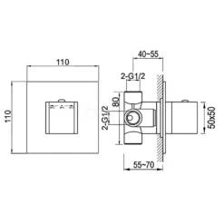 Inbouw Douchekraan Cubic Chrome, Thermostatisch, Chroom -Badkamer Verkoopwinkel inbouw douchekraan cubic chrome thermostatisch chroom 22.152.002ns 2