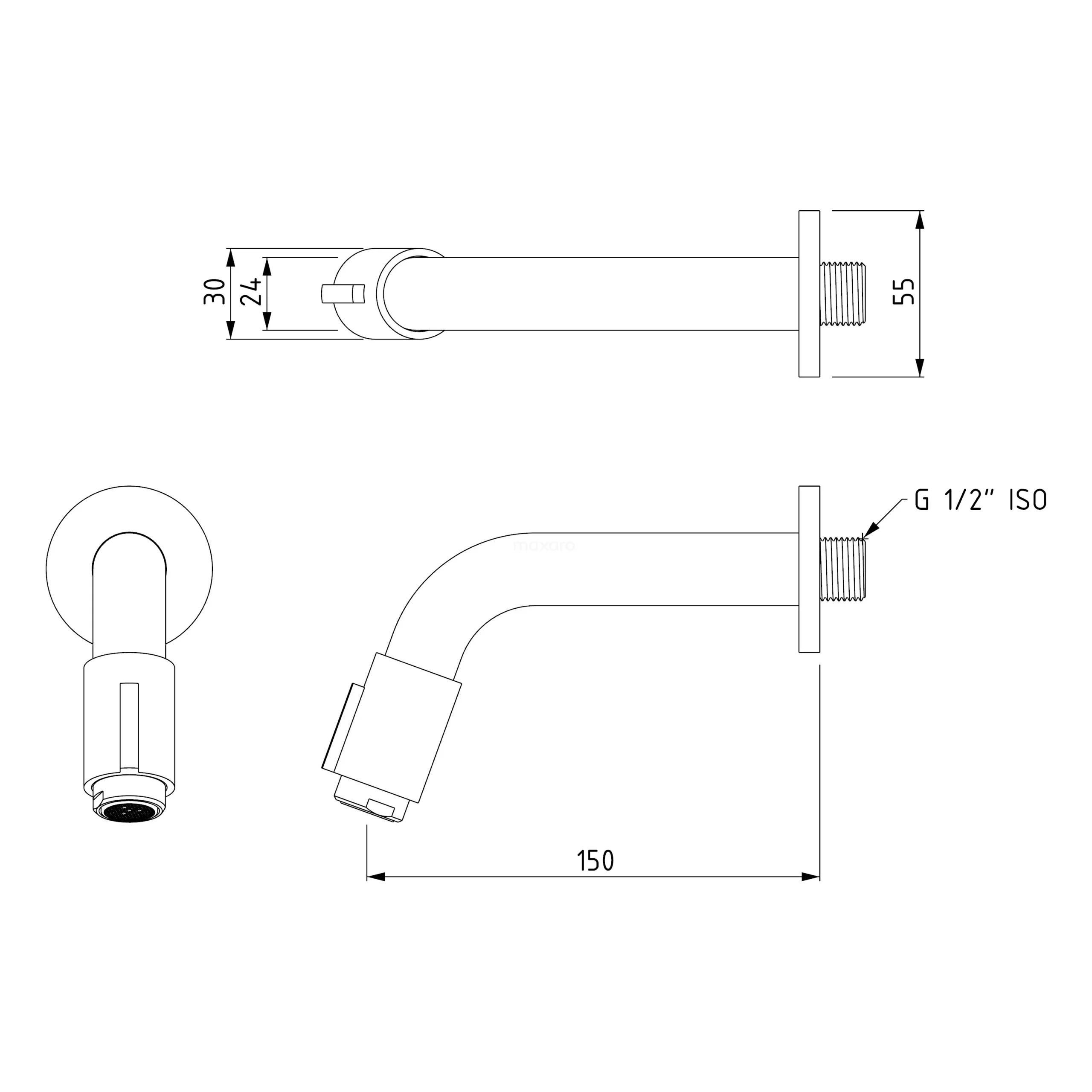 Inbouw Fonteinkraan Radius Black, Koudwaterkraan, Zwart 3 Inbouw Fonteinkraan Radius Black, Koudwaterkraan, Zwart - Afbeelding 3