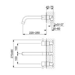 Inbouw Wastafelkraan Radius Chrome, Tweegreeps Mengkraan, Verlengde Uitloop, Chroom -Badkamer Verkoopwinkel inbouw wastafelkraan radius chrome tweegreeps mengkraan verlengde uitloop chroom 55.153.844 2