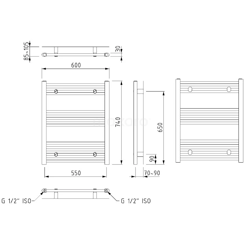 Mars Handdoekradiator Elektrisch | 60x74 Cm Donkergrijs 339 Watt Staal 6 Mars Handdoekradiator Elektrisch | 60x74 Cm Donkergrijs 339 Watt Staal - Afbeelding 6