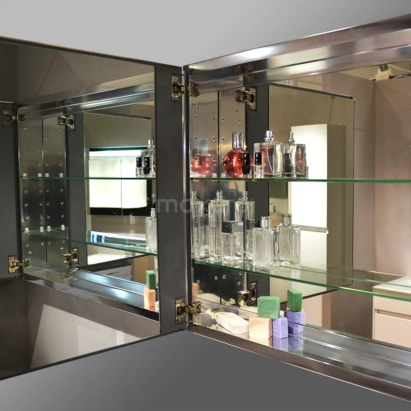 Spiegelkast Mio 100x66cm Aluminium 2 Deuren 2 Spiegelkast Mio 100x66cm Aluminium 2 Deuren - Afbeelding 2