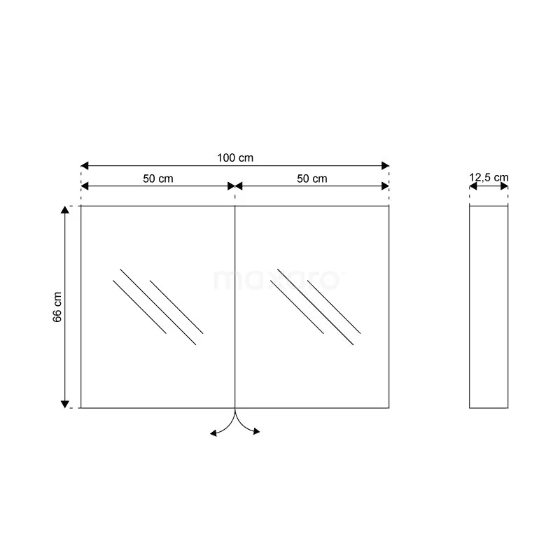 Spiegelkast Mio 100x66cm Aluminium 2 Deuren 5 Spiegelkast Mio 100x66cm Aluminium 2 Deuren - Afbeelding 5