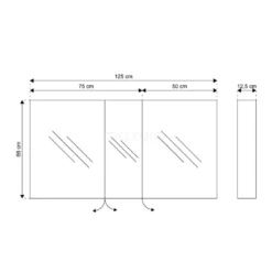 Spiegelkast Mio 125x66cm Aluminium 3 Deuren -Badkamer Verkoopwinkel spiegelkast mio 125x66cm aluminium 3 deuren k03 1250 45605 5